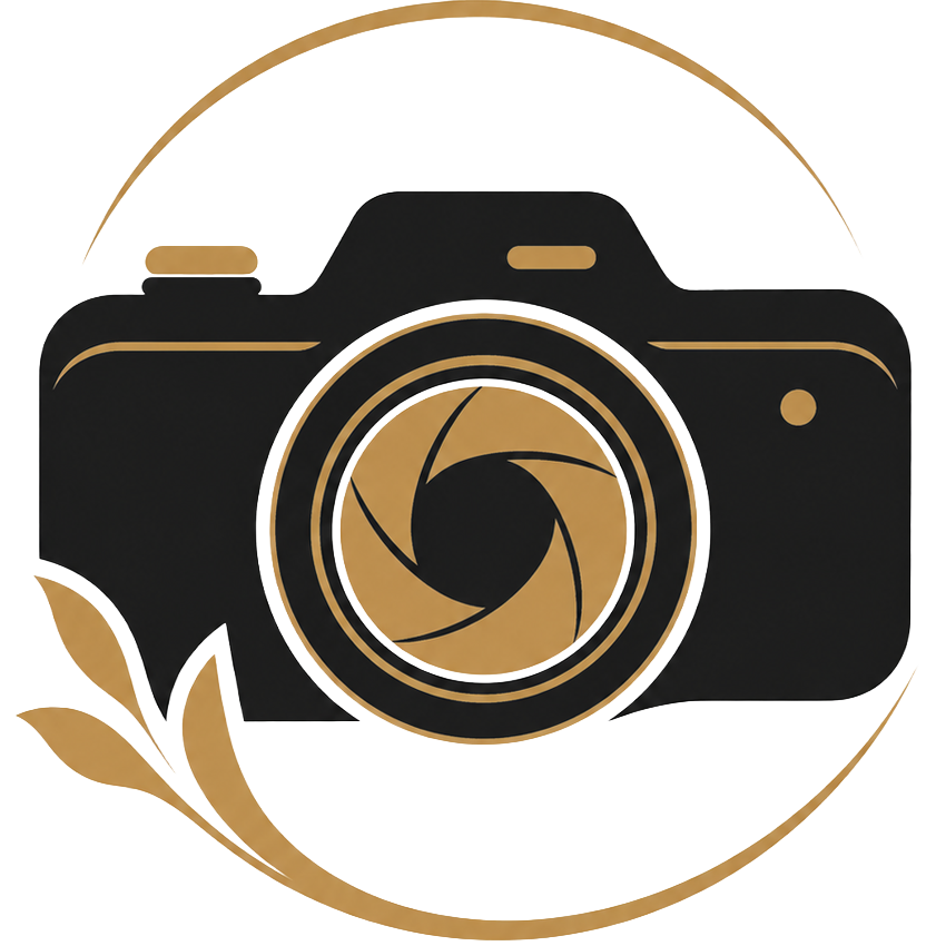 Gold and black camera icon with aperture detail and circular accent, representing photography and image-making.